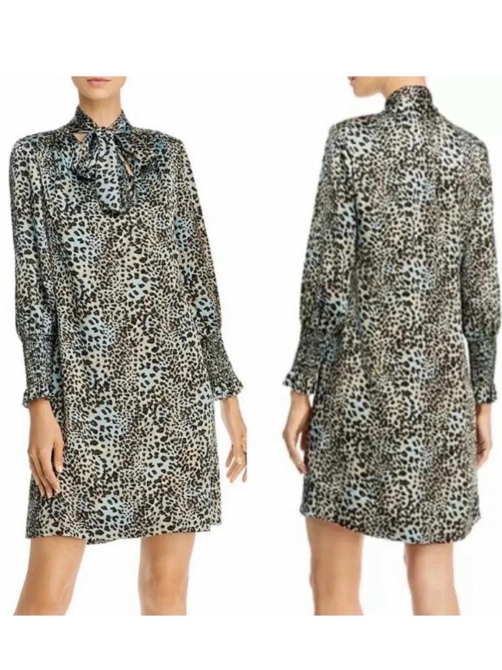 Rebecca Taylor Lynx Print Silk Tie Neck Shift Dress Size 4